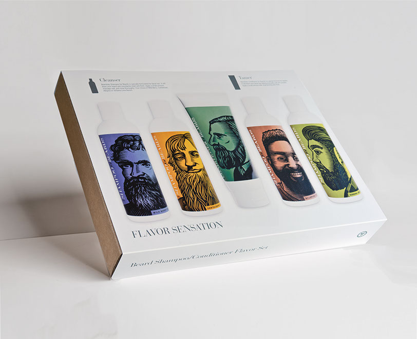 Beardsley beard shampoo and conditioner flavor set, includes wild berry, cantaloupe, allspice, and lime verbena shampoo, and beard conditioner